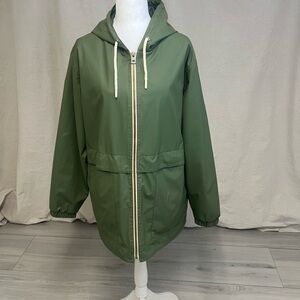 Weatherproof Women's Green Hooded Rain Jacket Water Resistant Sz XL